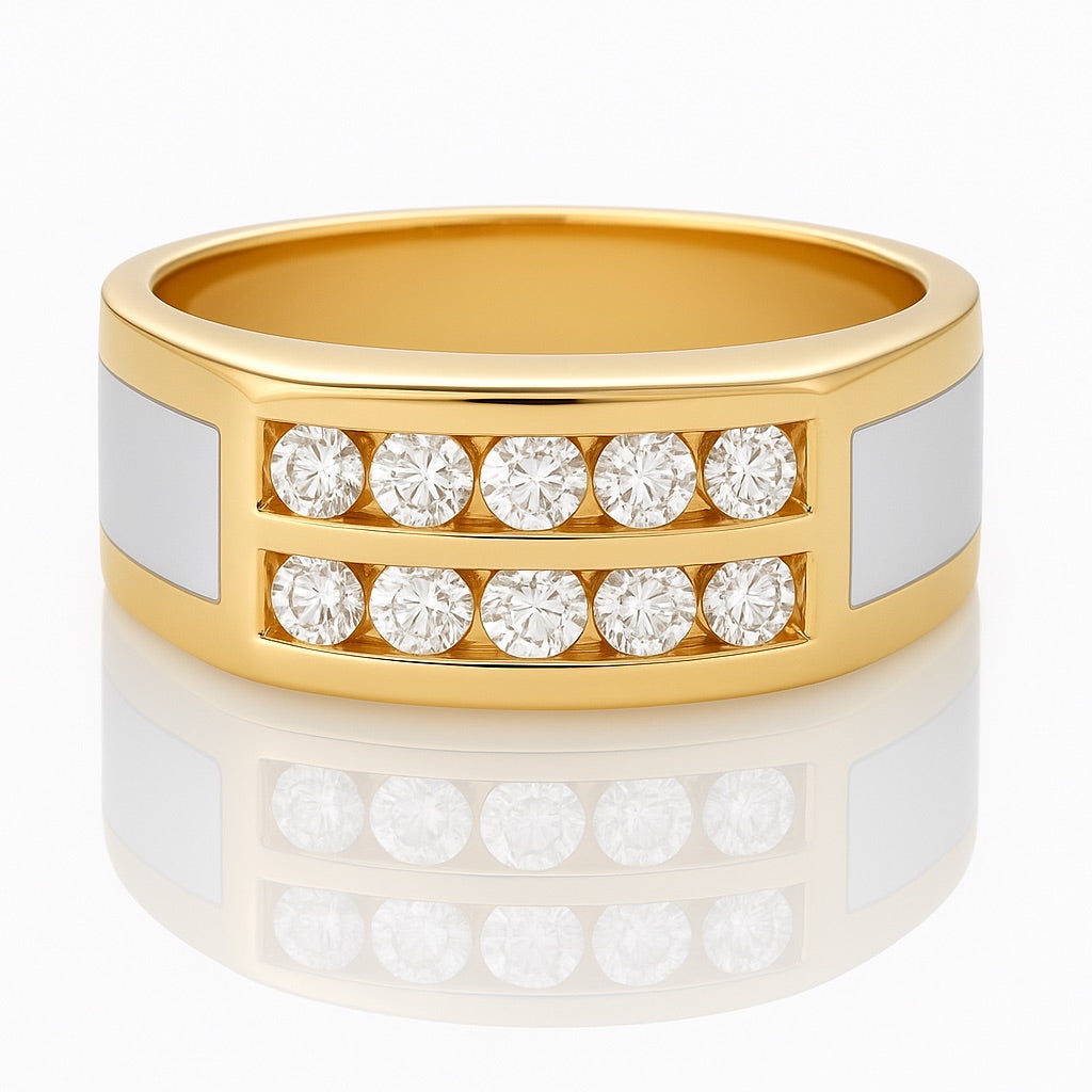 .69ct Two Tone 14K Gold Mens Band with Channel Set Natural Diamonds