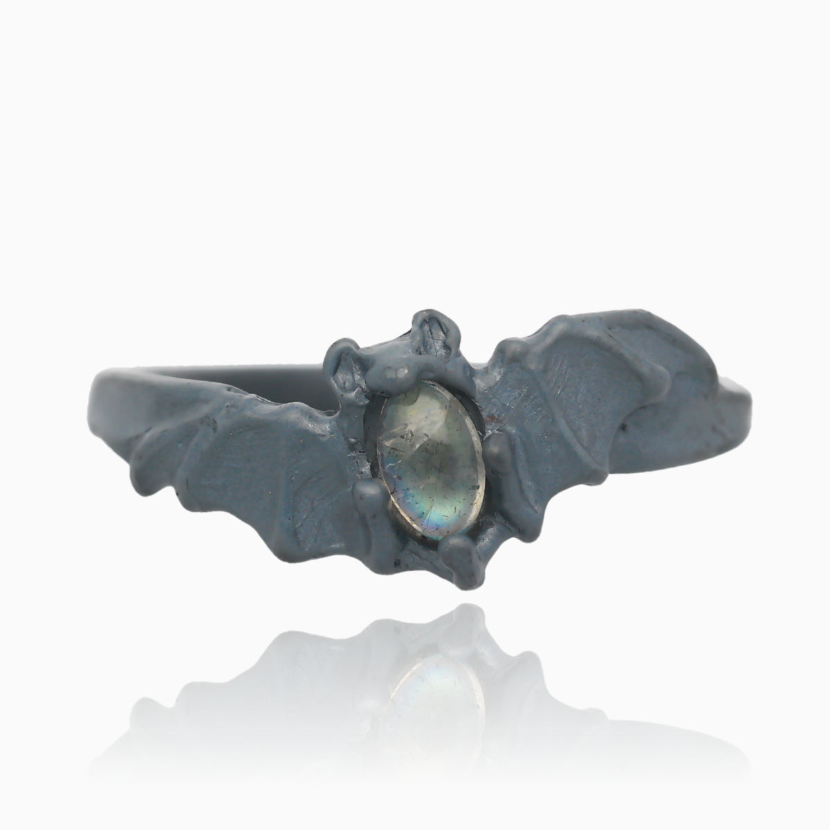 Black Silver Bat Ring in Labradorite