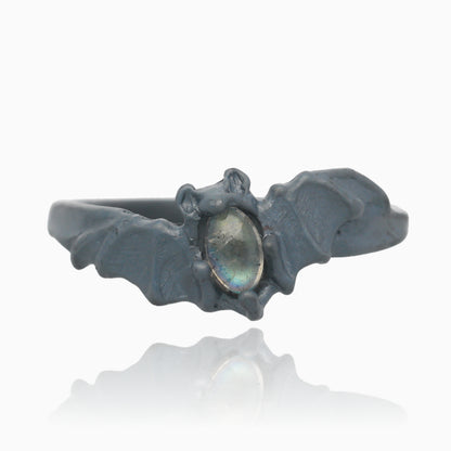 Black Silver Bat Ring in Labradorite