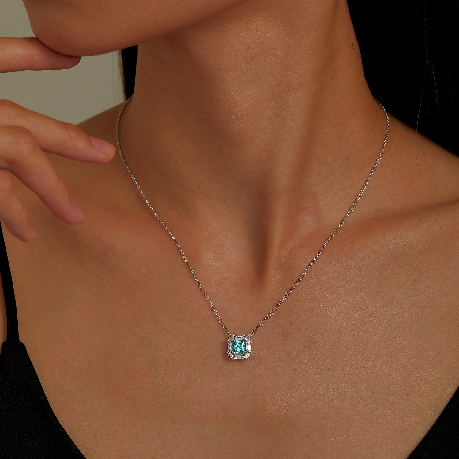 Treasured Teal Moments Lab-Grown Sapphire Halo  Necklace