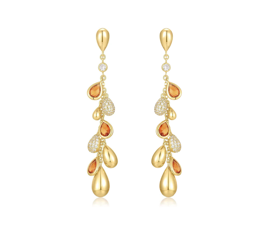 Yellow Nano Gem Teardrop Cluster Dangle Earrings