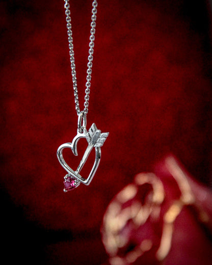 Silver Heart Gemstone Necklace, Bejeweled Heart &amp; Arrow