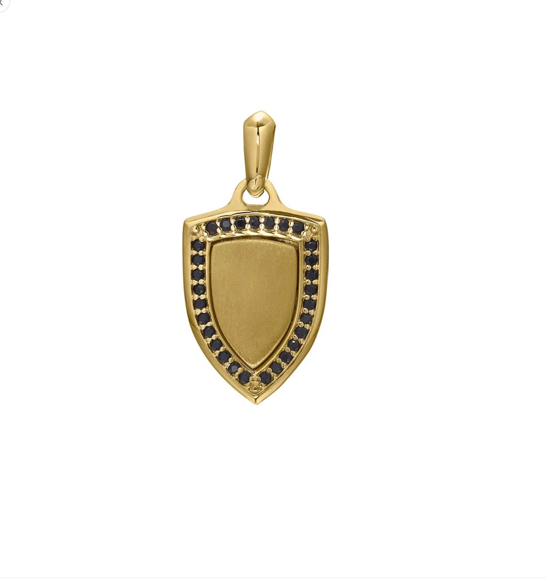 Gold Tone Sterling Silver Shield Pendant W/Black Stone Halo