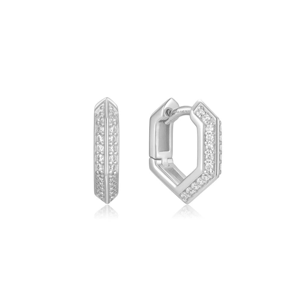 Sparkling Shield Huggie Hoop Earrings