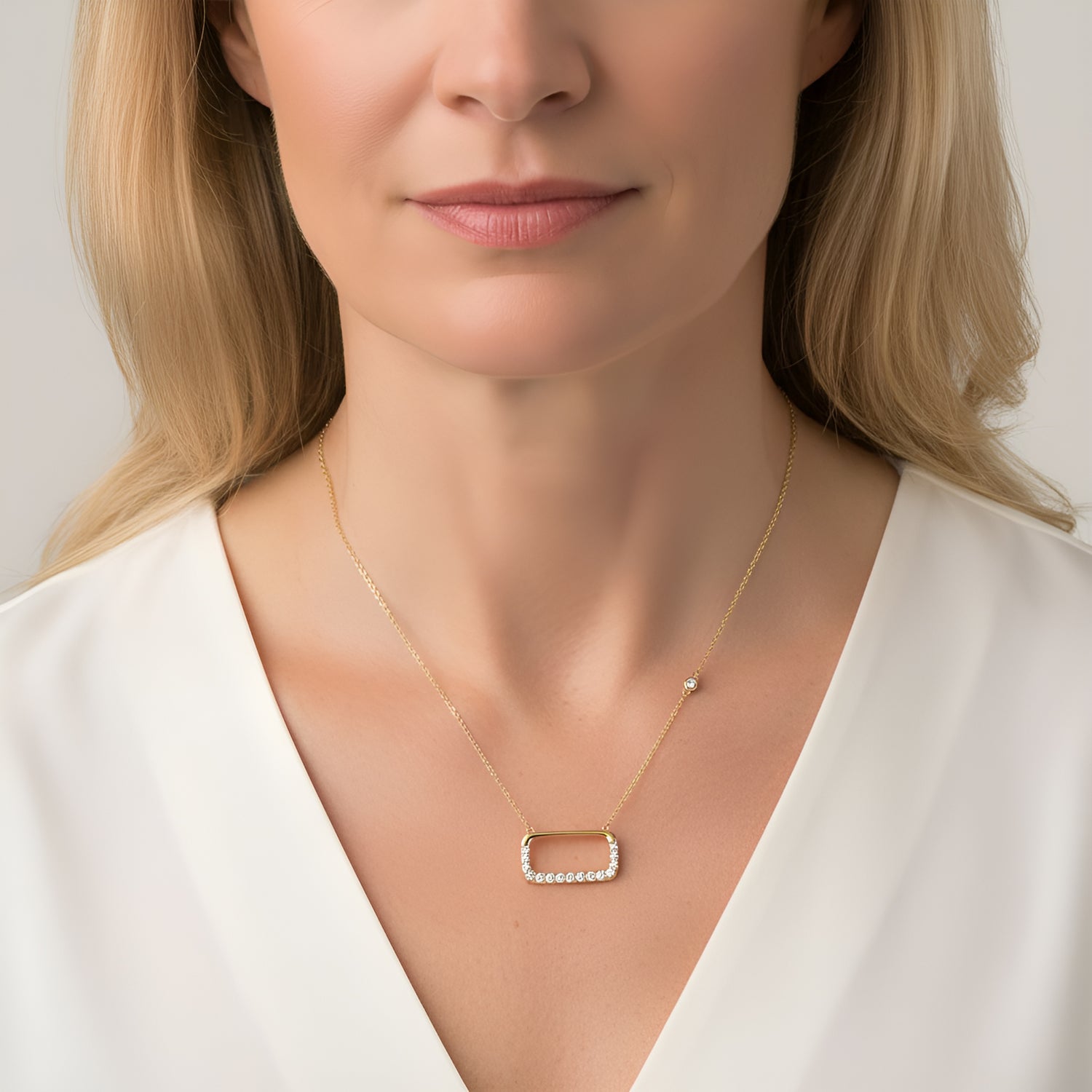 Soft Rectangle Diamond Necklace in 14K Yellow Gold