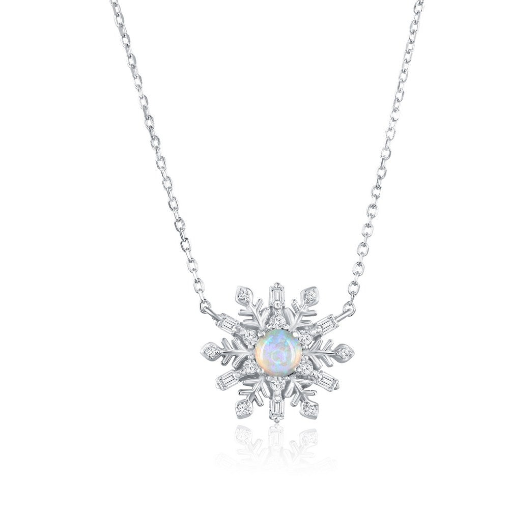 Frozen Light Opal Snowflake Necklace in Sterling Silver