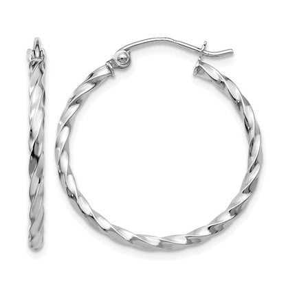 14k Twisted White Gold Hoops
