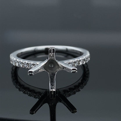 1.18ct Starlight Compass 18K White Gold Princess Cut Natural Diamond Engagement Ring with Pave Band