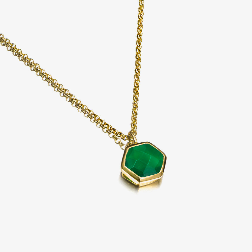 Atlas Hexagonal Green Onyx Bezel Necklace