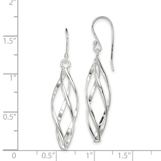 Sterling Silver Rhodium-plated Polished Long Twisted Dangle Earrings