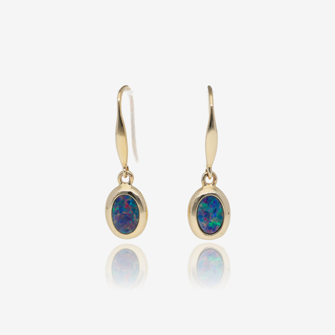 Northern Lights Oval Opal Drop Earrings in 14K Yellow Gold