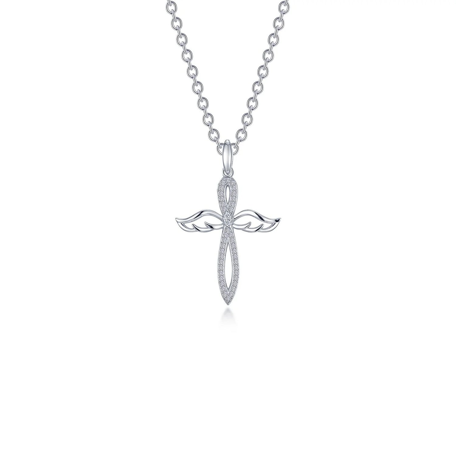 Angel Wings Silver Cross Necklace