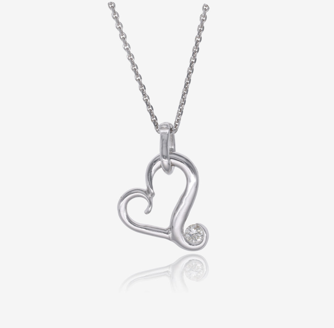 Flutter Heart Necklace, White Gold & Diamond