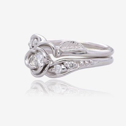 Diamond White Gold Wedding Ring Set, Prize Tea Rose