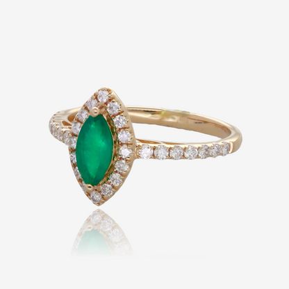 Marquise Emerald and Diamond Halo Ring in 14K Yellow Gold