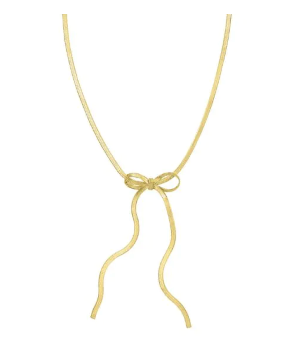 Gold Over Silver Snake Chain Bow Necklace