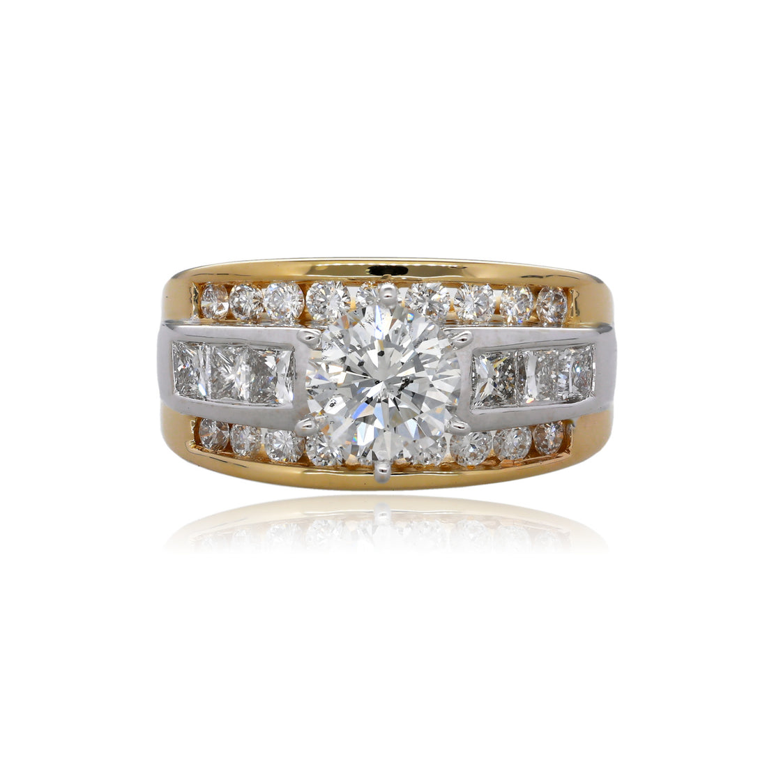 Grandiose 14K Two Tone Gold Diamond Engagement Ring with 1.60 Carat Natural Diamond