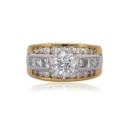 Grandiose 14K Two Tone Gold Diamond Engagement Ring with 1.60 Carat Natural Diamond