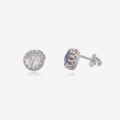 Marrakesh Rainbow Moonstone Crown Stud Earrings in Sterling Silver