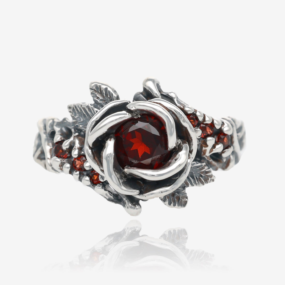 Summer Rose Ring Garnet and Antiqued Silver