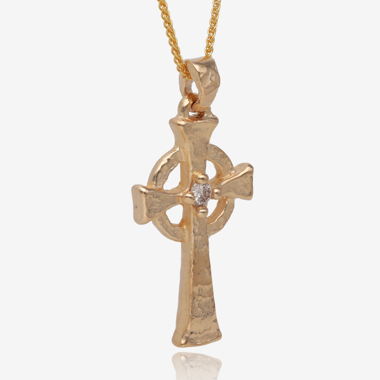 Ancient Celtic Cross Pendant 14k Yellow Gold with Diamond