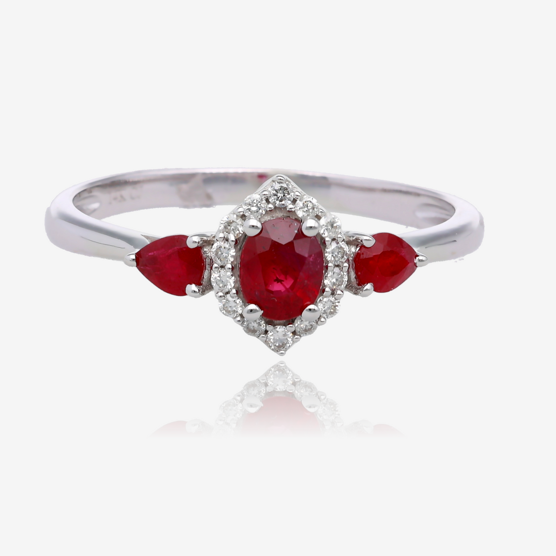 Oval Ruby and Diamond Vintage Halo Ring in 14K White Gold