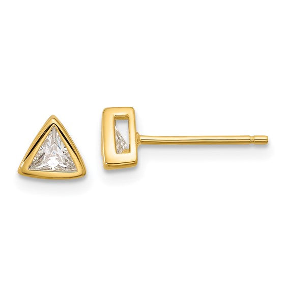 CZ Gold Plated Sterling Silver Triangle Studs