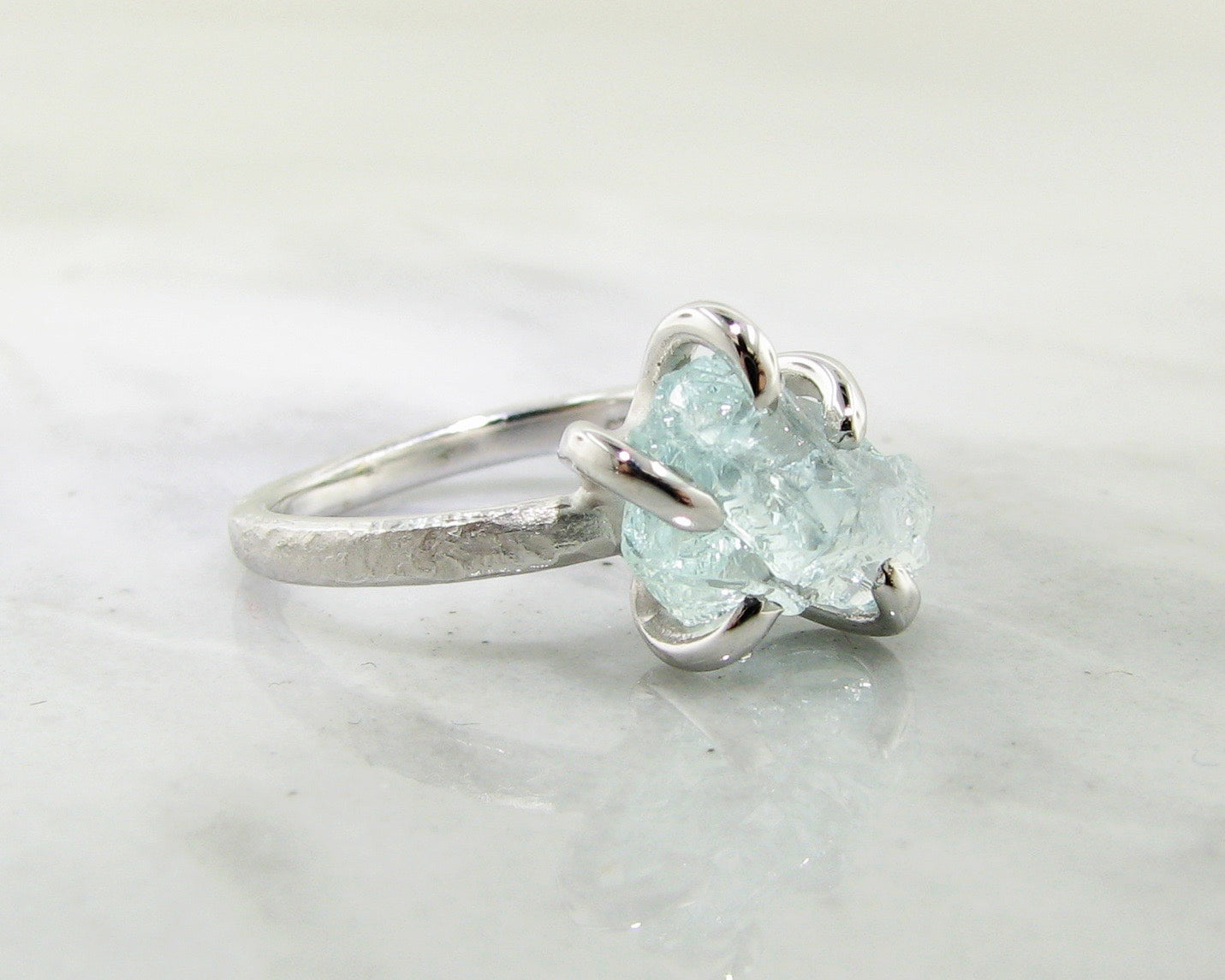 Raw Aquamarine Silver Ring, Glacier