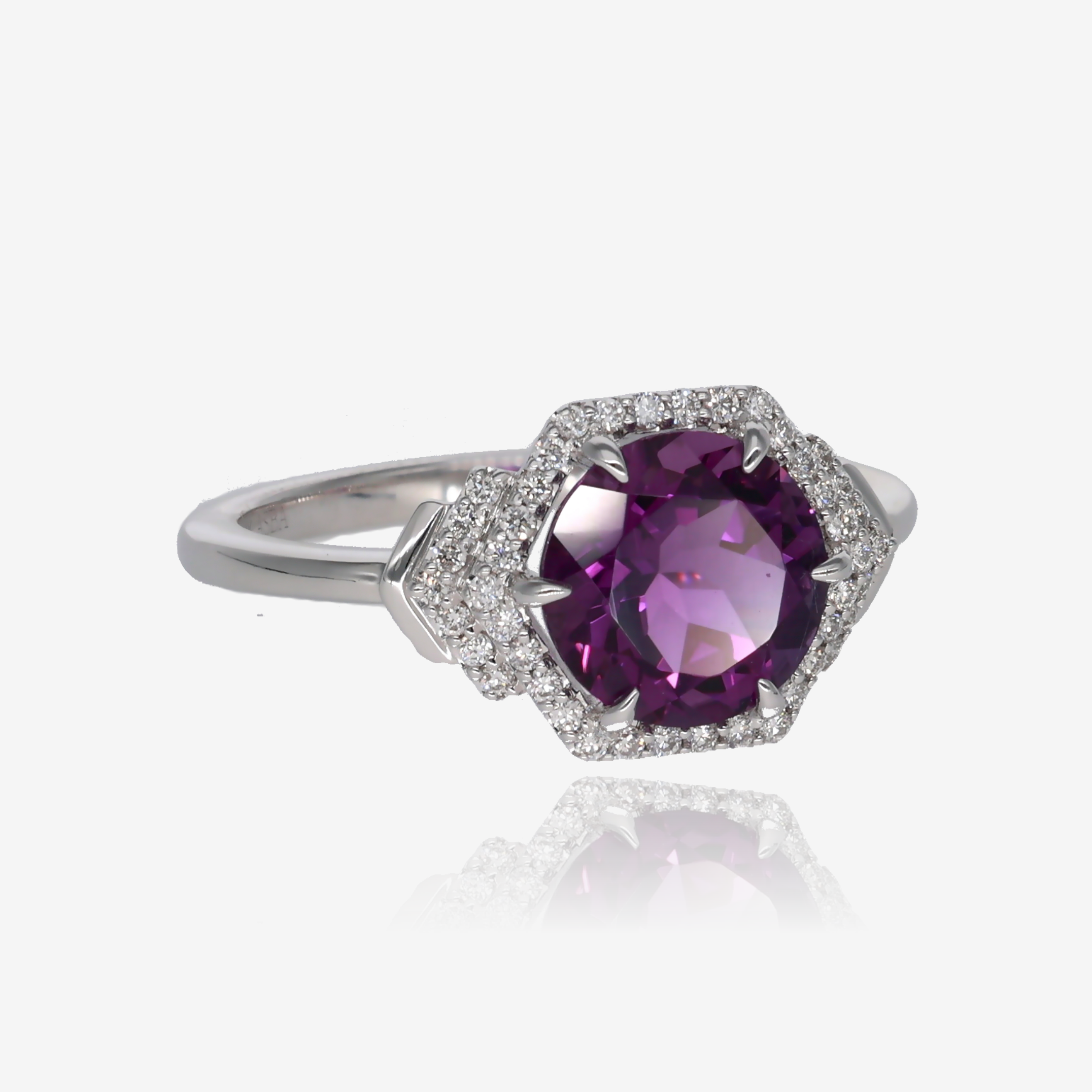 Art Deco Hexagon Amethyst Diamond Accented Ring