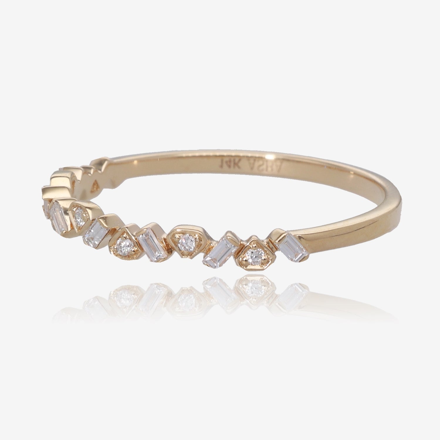 14K Yellow Gold Diamond Stacking Ring, Staggered Stones