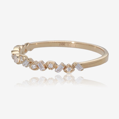 14K Yellow Gold Diamond Stacking Ring, Staggered Stones