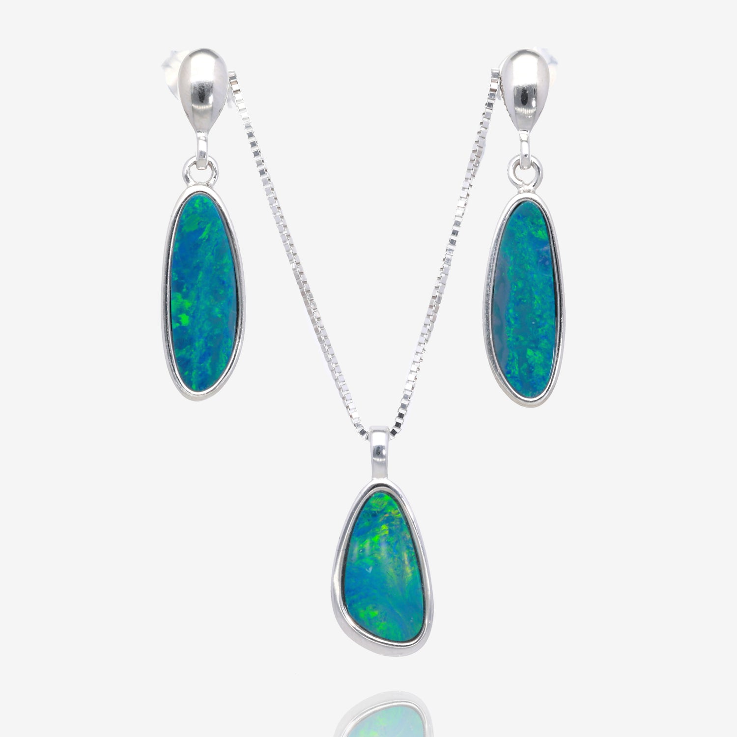 Northern Lights One of a Kind Opal Necklace and Earring Sets in Sterling Silver