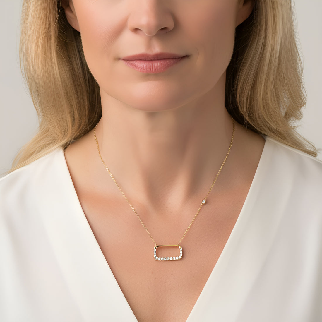 Soft Rectangle Diamond Necklace in 14K Yellow Gold