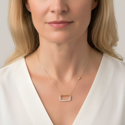 Soft Rectangle Diamond Necklace in 14K Yellow Gold