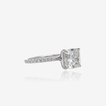3ct Lab Grown Cushion Cut Diamond Solitaire with Pave Band 14K White Gold