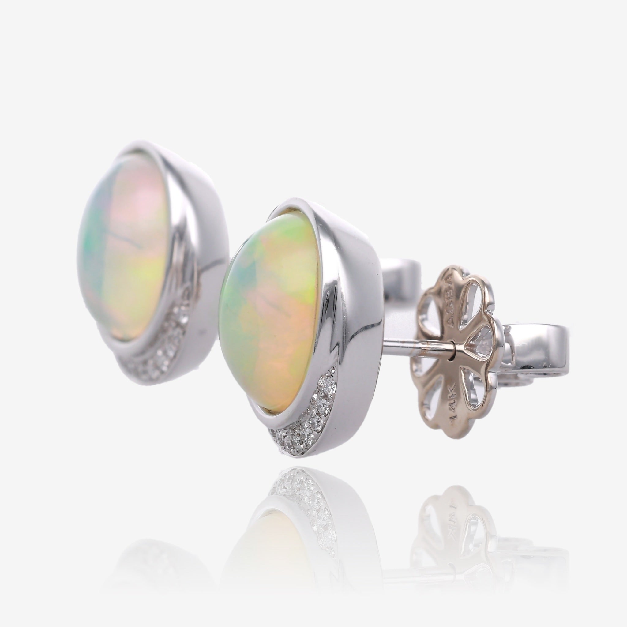 Ethiopian Opal and Diamond White Gold Stud Earrings