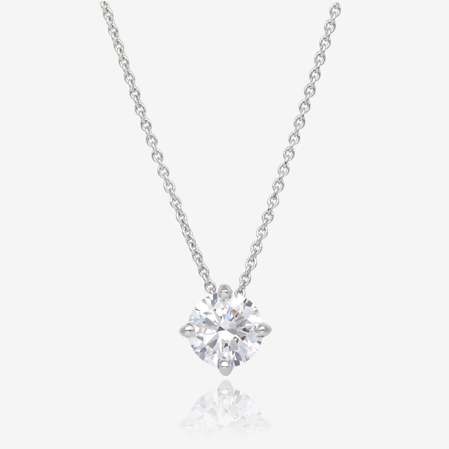 One Carat Round Diamond Pendant in 14K White Gold