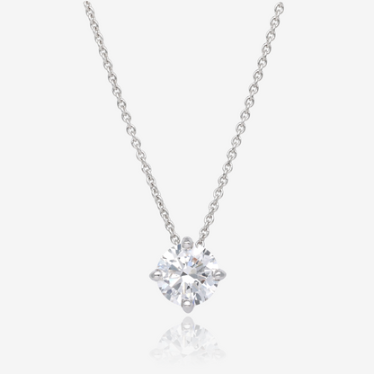 One Carat Round Diamond Pendant in 14K White Gold