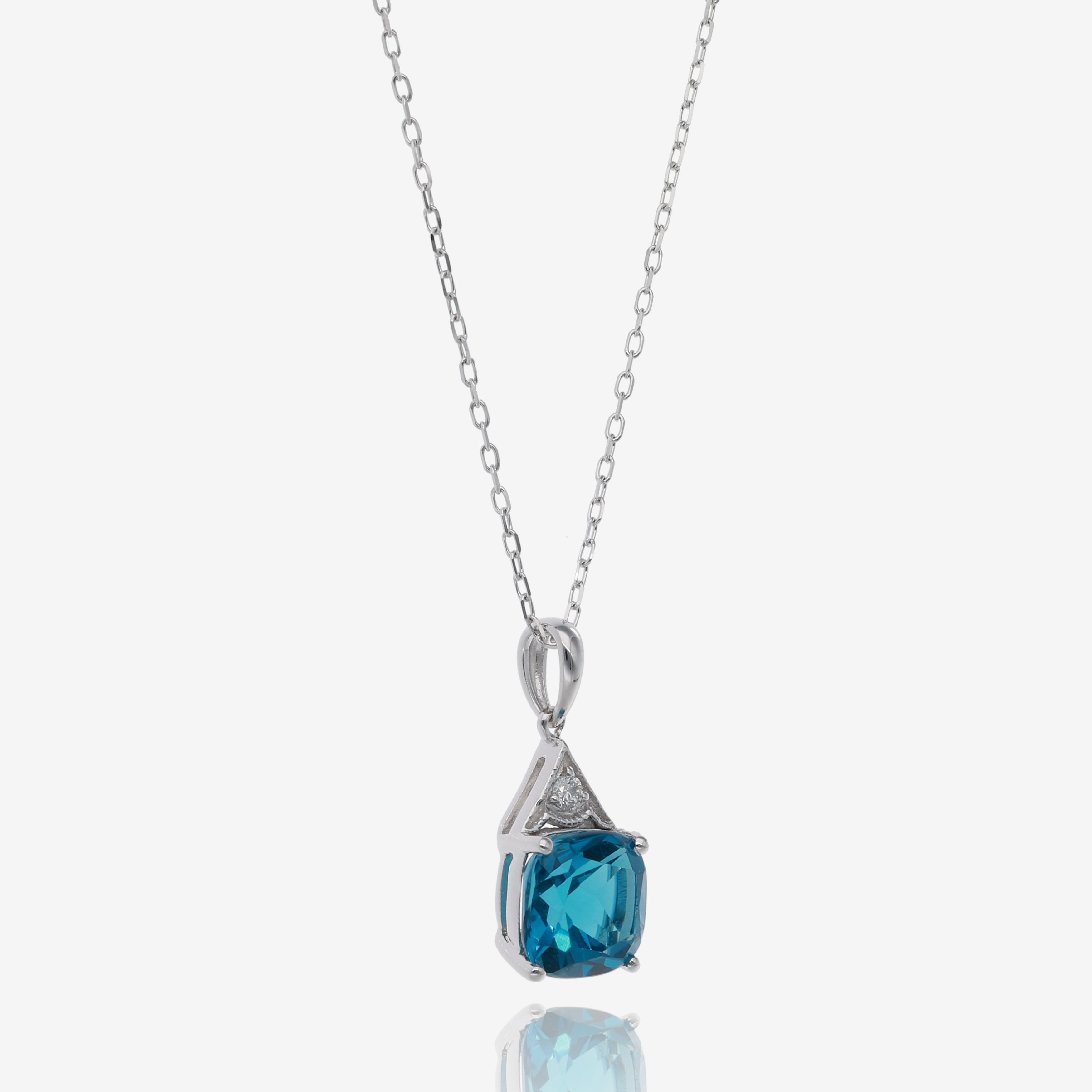 London Blue Topaz and Diamond Pendant in 14K White Gold