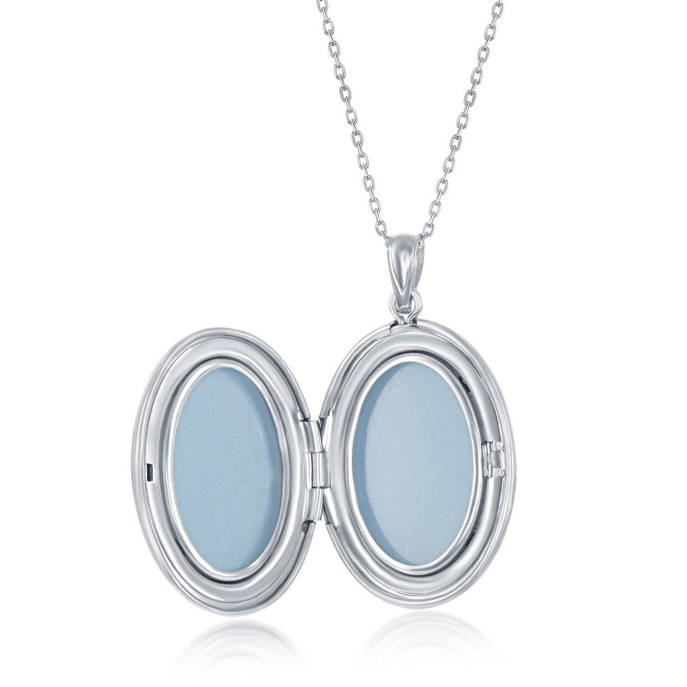 Sterling Silver Shiny Oval Locket With Chain