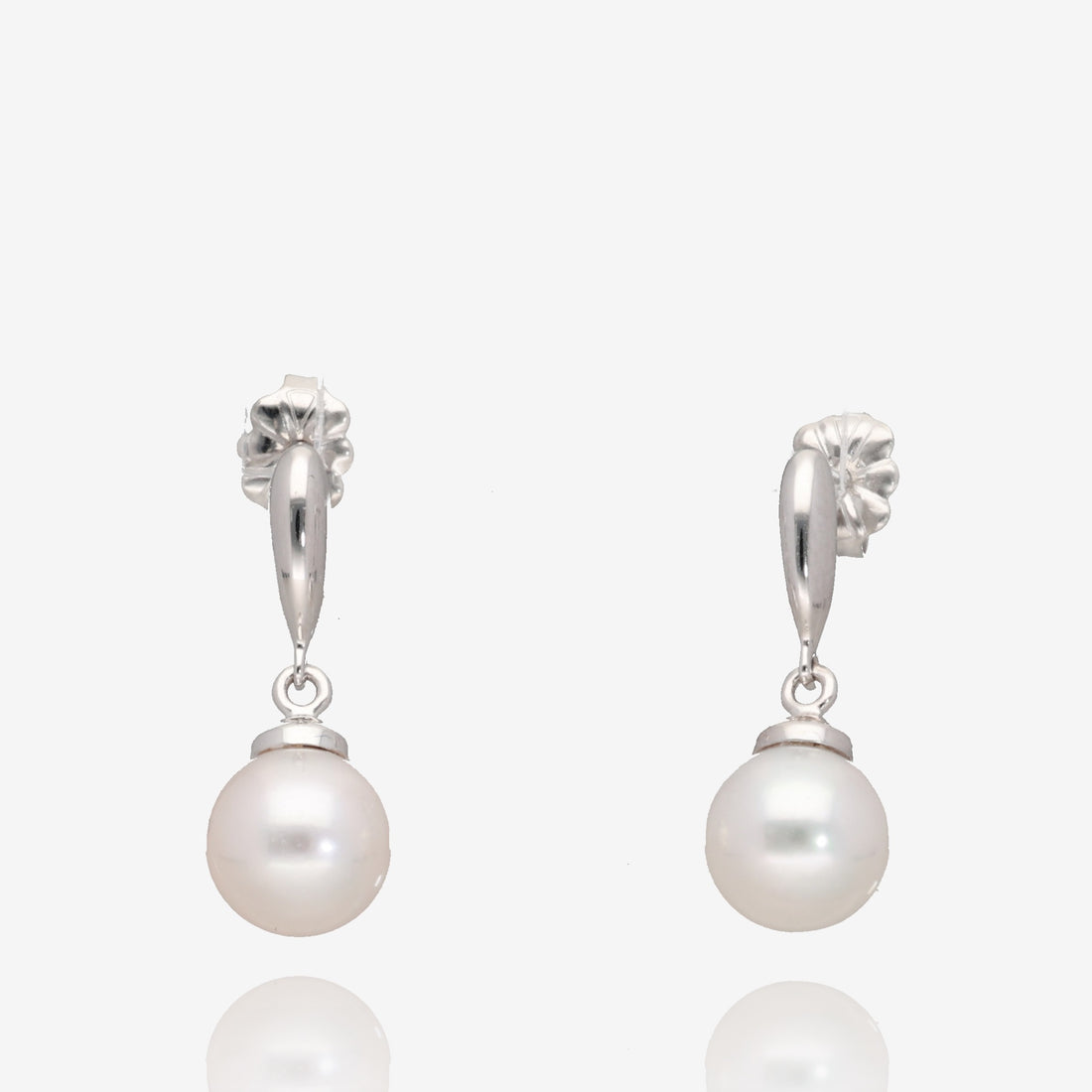 Silver Grace: Akoya Pearl Stud Earrings in 14K White Gold