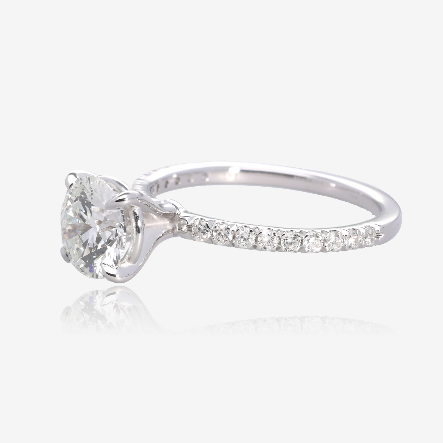 1.5ct Lab Grown Round Diamond Solitaire with Pavé Band 14K White Gold