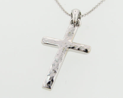 Hammered Cross Pendant, White Gold