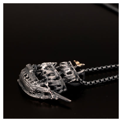 Ghost Pirate Ship Necklace in Antiqued Silver