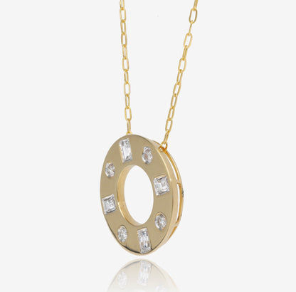 Diamonds in Orbit Pendant in 14K Yellow Gold