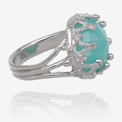 Duchess Relic Ring in Rose Cut Aqua Chalcedony and Sterling