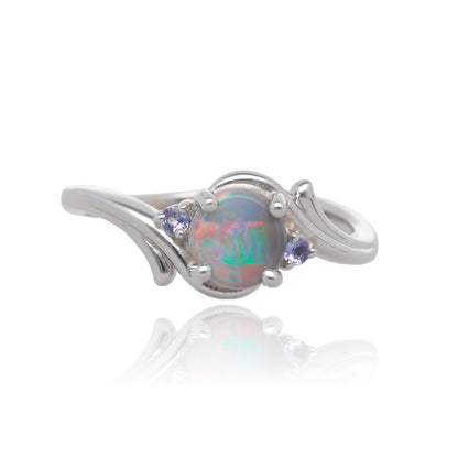 Rainbow Sky Opal and Tanzanite Ring