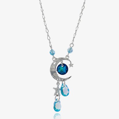 Celestial crystal Blue Moon Silver Dangle Necklace