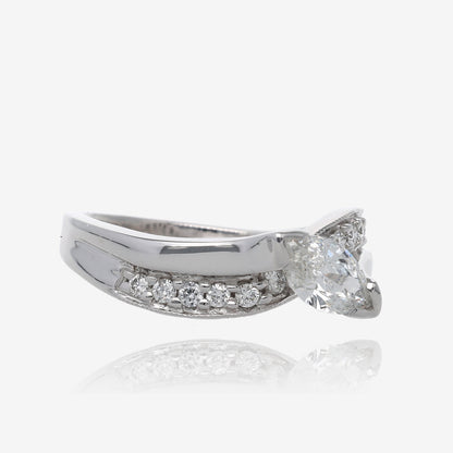 Gentle Wave Wedding Ring with Natural Marquise Diamond