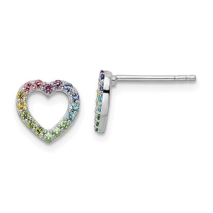 Rainbow Crystal Heart Sterling Silver Studs Earrings